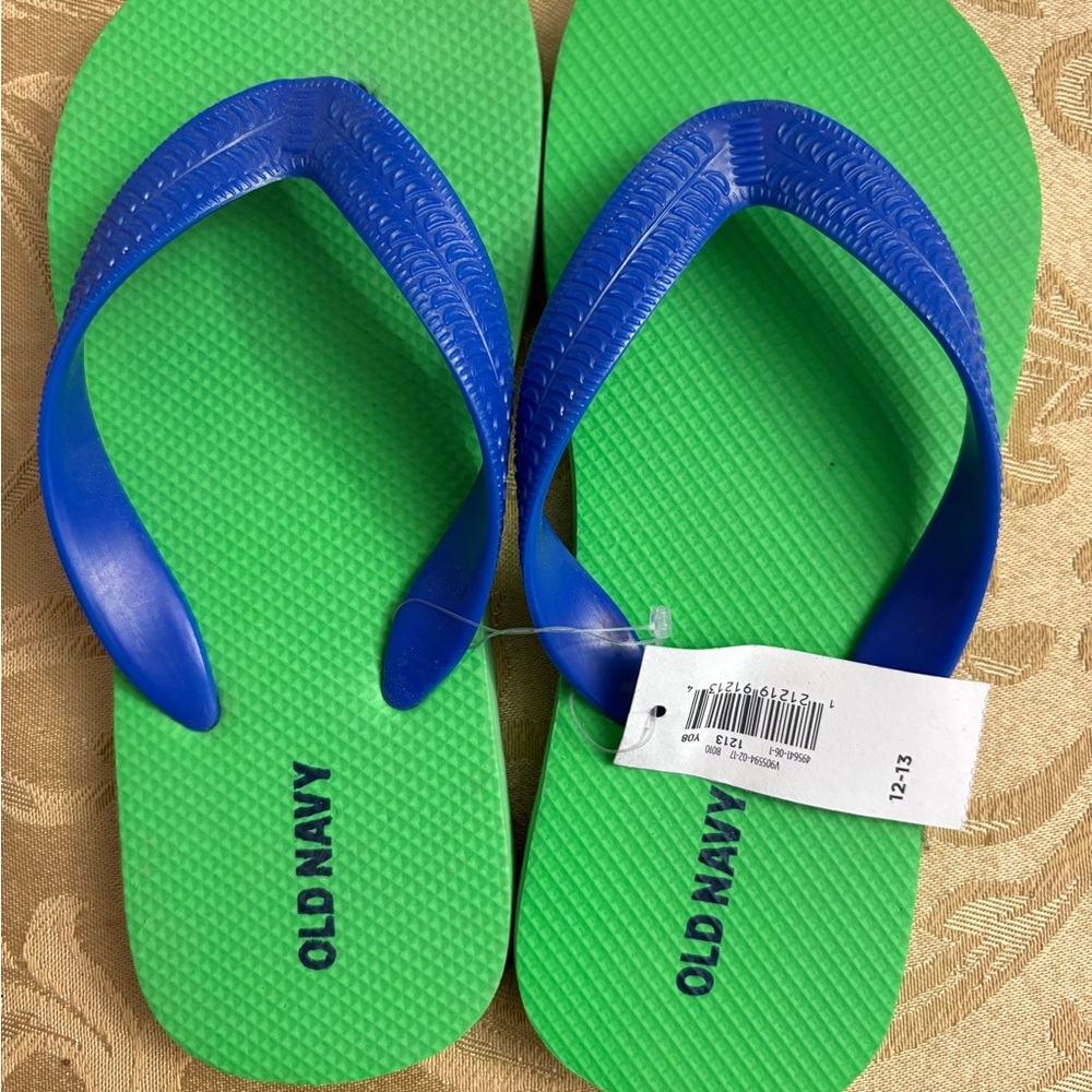 Old Navy Bright Green Flip Flops with Blue Straps